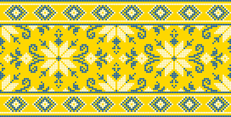 Vector illustration of Ukrainian ornament in ethnic style, identity, vyshyvanka, embroidery for print clothes, websites, banners. Background. Geometric design, border, copy space, frame