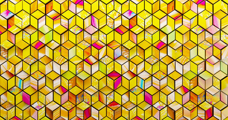 Rhombus of wood pattern background. wooden texture in Rhombus form of tiles, consisting of a set of hexagonal plates. It is used for interior wall decoration. 3D Render