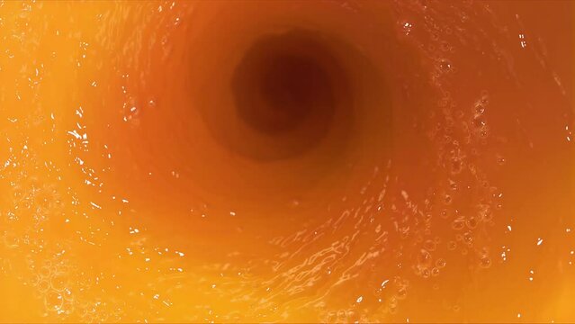 Super Slow Motion Shot of Fresh Peaches Falling into Juice Whirl