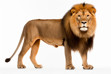 a lion standing on a white surface with a white background