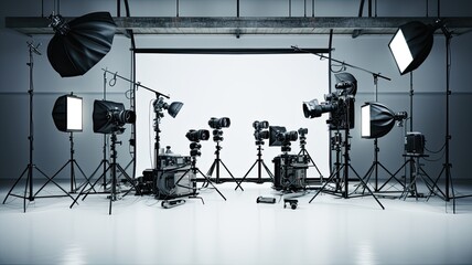 Photography studio background with professional equipment