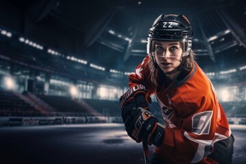 young woman player of a women's ice hockey team, generated with AI