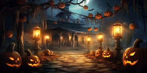 spooky Halloween scene with pumpkins