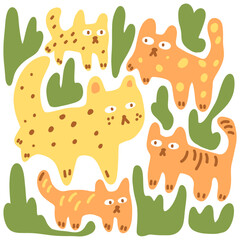 Abstract background with cute cat. Seamless pattern. Childish print.