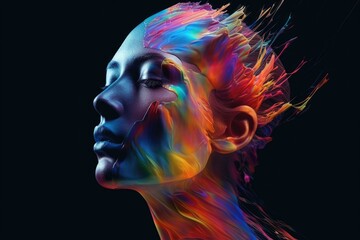 woman's face with colorful paint strokes