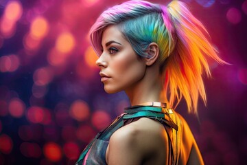 Naklejka na ściany i meble cyberpunk girl in neon lights