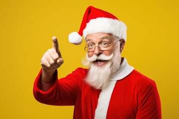 Portrait of Santa Claus showing thumbs up, isolated on yellow background.Generative Ai
