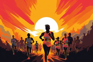 Colorful Running marathon poster, people run, colorful poster. Vector illustration.