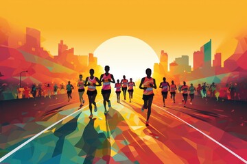 Obraz premium Colorful Running marathon poster, people run, colorful poster. Vector illustration.