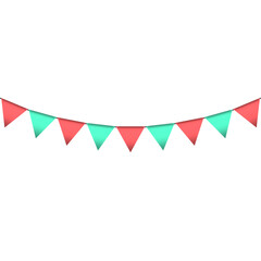 Fototapeta premium Red and green colour bunting pennants image with transparent background.