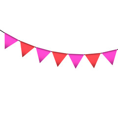 Fototapeta premium Pink and red colour bunting pennants image with transparent background.