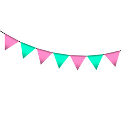 Fototapeta na wymiar Pink and green colour bunting pennants image with transparent background.