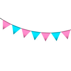 Pink and light blue colour bunting pennants image with transparent background.