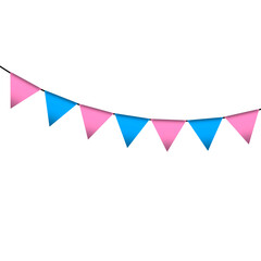 Fototapeta na wymiar Pink and blue colour bunting pennants image with transparent background.