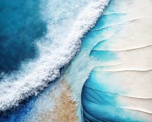 Abstract watercolor waves ocean and beach for textures. Fresh, cheerful and relaxing summer concept. Positive and healthy tones to background or wallpaper. Generative Ai - 645276540