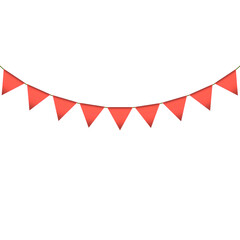Fototapeta premium Red colour bunting pennants image with transparent background.
