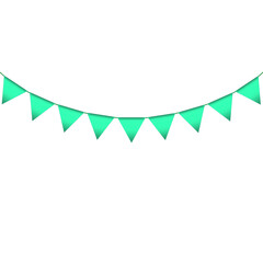 Green colour bunting pennants image with transparent background.