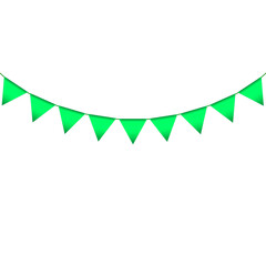 Green colour bunting pennants image with transparent background.