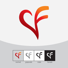 S and F Letter Logo. Red Color. - Vector