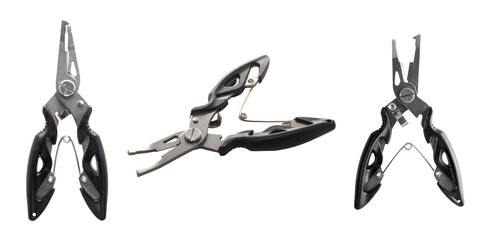 Tackle pliers for fishing isolated on white background.