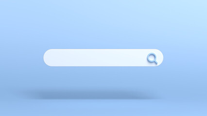 White search bar on blue background. Search box. 3d illustration.