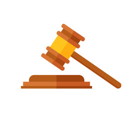 Judge wood gavel icon. Law hammer symbol. Vector illustration isolated on white background.