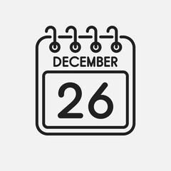 Icon page calendar day - 26 December