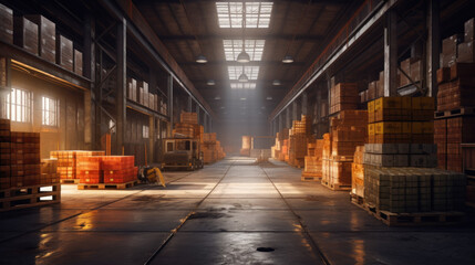 Fototapeta na wymiar interior warehouse at evening
