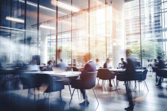 Blurred Business People Work in Modern Office, Corporate Employees Working Motiob Blur Background.