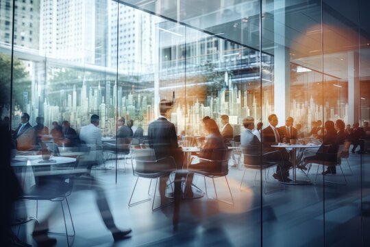 Blurred Business People Work in Modern Office, Corporate Employees Working Motiob Blur Background. - Powered by Adobe
