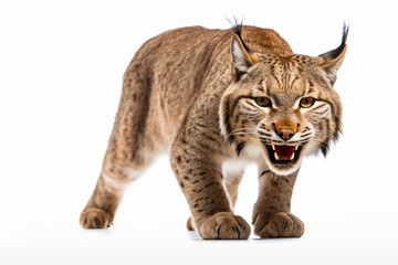 a lynx is walking on a white surface