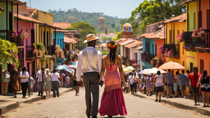 Lifestyle in Colombia with men and woman in the street