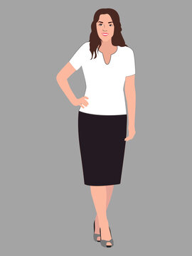 Vector illustration of working lady wearing white and black office suit.
