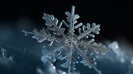 Winter's Delicate Touch Close-up of a Glistening Snowflake
