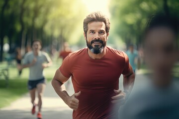 Fototapeta premium Senior Man Running for Healthy Life, Male Running Exercise in Green Nature Park.