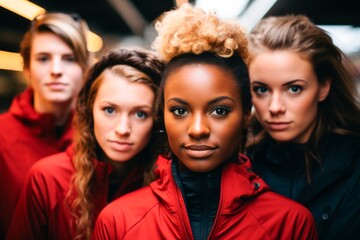 Obraz premium an athlete group of young women wearing red sports equipment