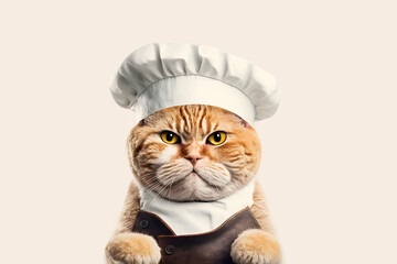 Cat cook in apron and cooking cap. AI generated