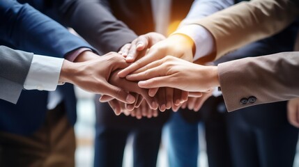 Multiracial business team putting hands