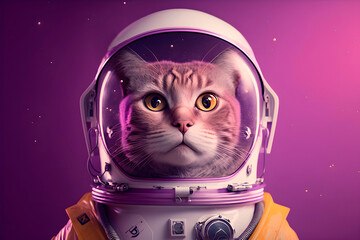 Cat Astronaut in purple Space. AI generated