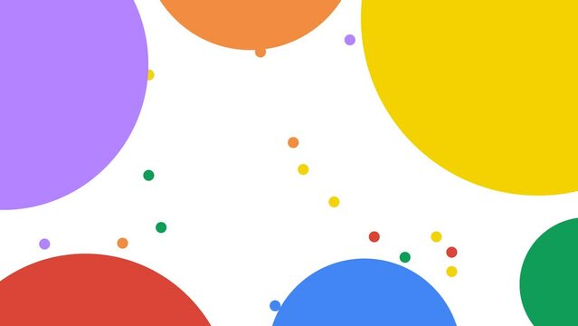4k colorful little dots and big circles on transparent background. Small animated color random move yellow, orange, green, purple blue, red. Cartoon childish design style banner. Seamless loop pattern