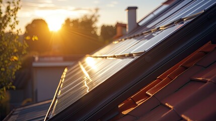 Solar water heater on a household roof, emphasizing sustainable living solutions