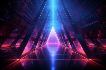 Neon brilliance Geometric triangles in laser light form stunning wallpapers and backgrounds - obrazy, fototapety, plakaty