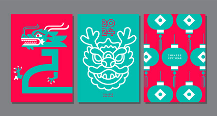 Template layout Chinese New Year 2024, Year of the Dragon