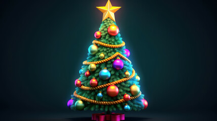 Christmas Tree with Decorations And Stars. Generative Ai