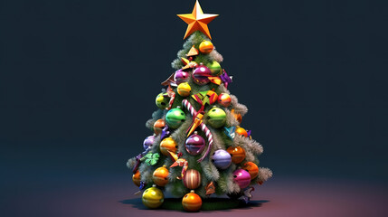 Christmas tree with decorations and gift boxes. Generative Ai