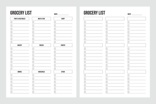 grocery list template, shopping list