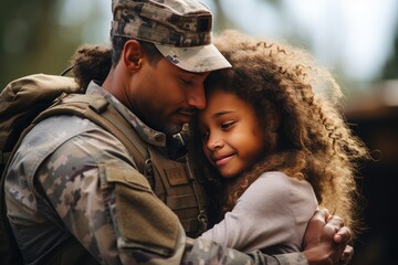 An affectionate reunion between a military father and his daughter.