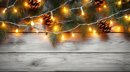Beautiful christmas decorations on a wooden table. Generative Ai