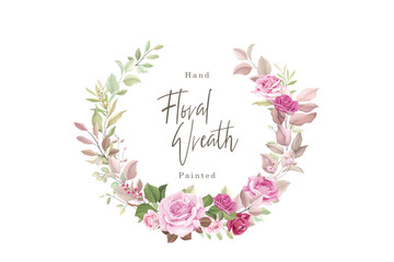 hand drawn floral roses wreath illustration