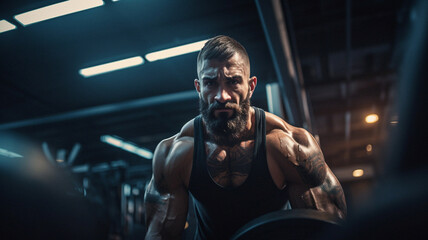 Professional Bodybuilder in Well-Equipped Gym: Intense Focus and Determination